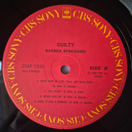 BARBARA STREISAND Guilty LP (1ST PRESS JAPAN)