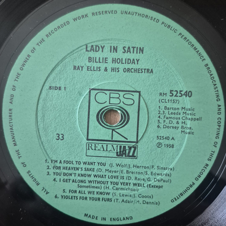 BILLIE HOLIDAY Lady In Satin LP